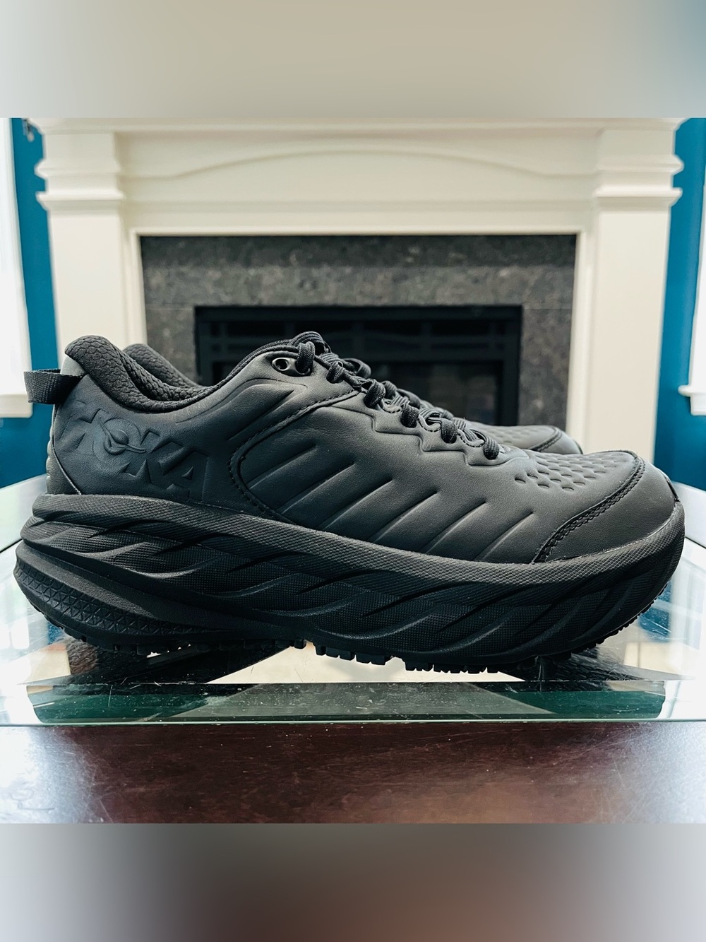 Sz 8.5 HOKA Bondi SR Black Women's Active Shoes Leather 1110521/BBLC